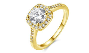 18K Gold-Plated Halo Ring Made with Swarovski Elements with Free Swarovski Elements Studs
