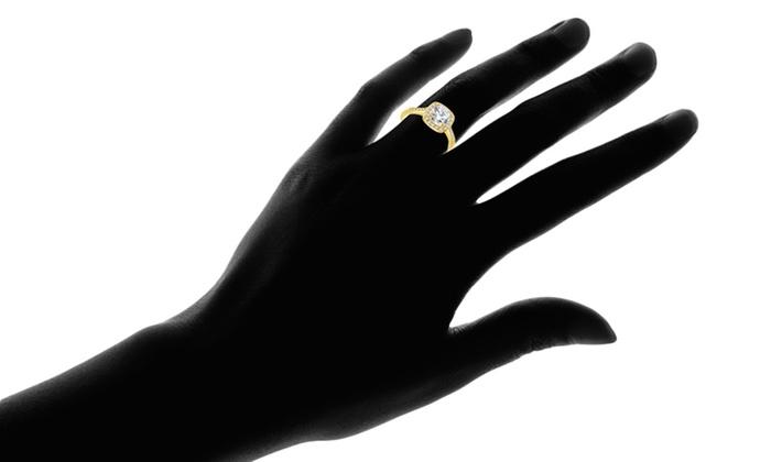 18K Gold-Plated Halo Ring Made with Swarovski Elements with Free Swarovski Elements Studs