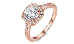 18K Gold-Plated Halo Ring Made with Swarovski Elements with Free Swarovski Elements Studs